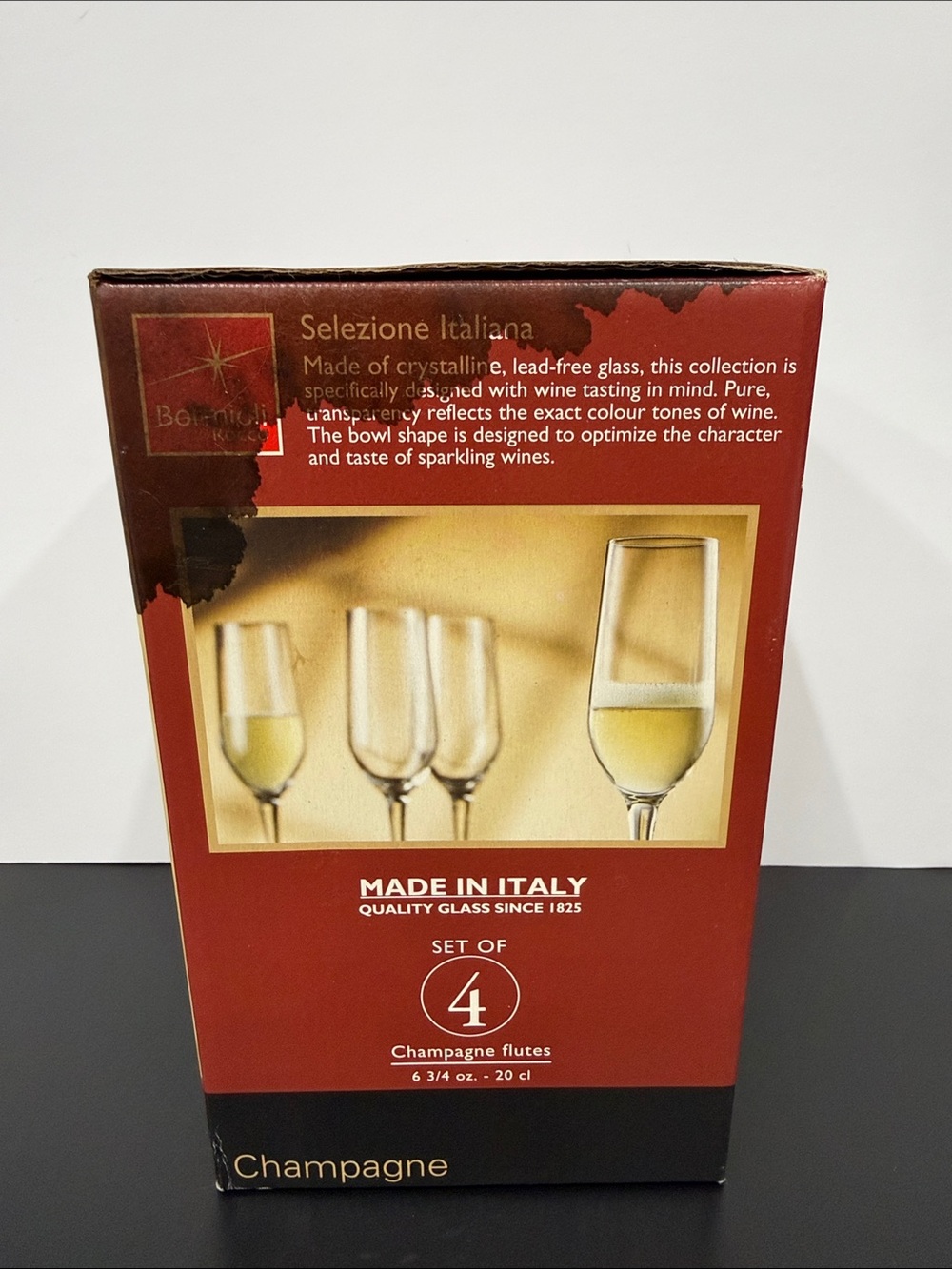 Bormioli Rocco Made in Italy Champagne Flutes Set of 4 - Red Box